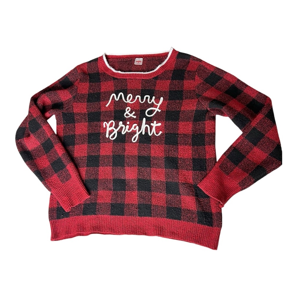 Holiday Time Merry & Bright Buffalo Check Plaid Ugly Christmas Party Sweater